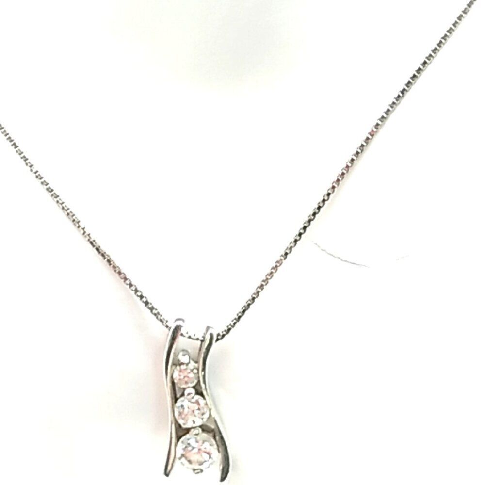 925 Sterling Silver Necklace 18" 3 Graduated White Topaz Stones Italy